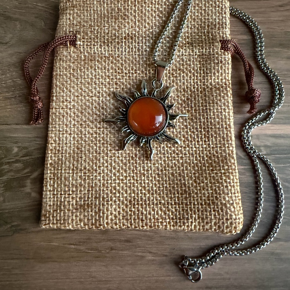 Carnelian Sun Pendant Carnelian Sun Necklace Boho Crystal Necklace